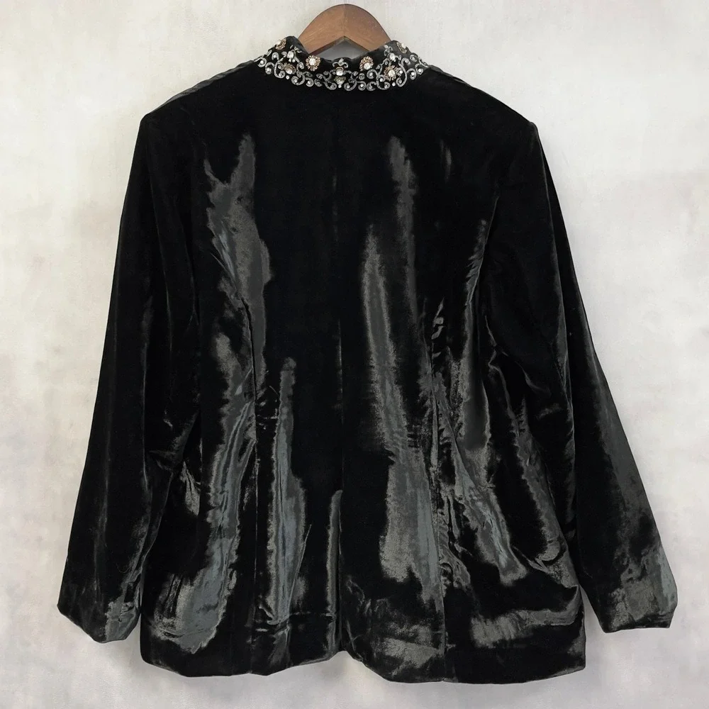 Soft Surroundings‎ Velvet Blazer Women 1X Black Jeweled Collar Luxe Regency Luxe